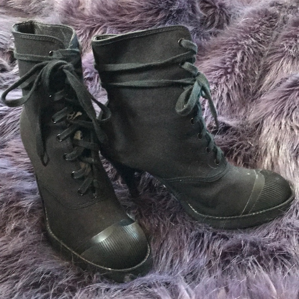 Young Gautier spiked heel boots/canvas and rubber